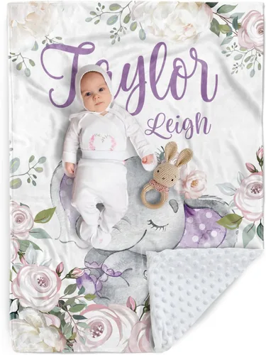 Vista 24 de Manta de bebé personalizada, manta de felpa suave con respaldo de puntos de doble capa para niños y niñas, nombre personalizado con diseño de animal