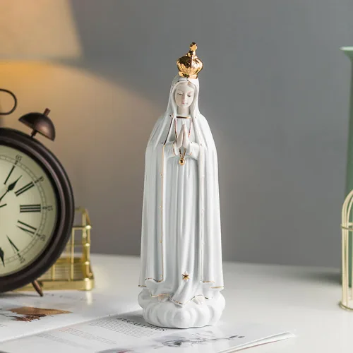Vista 2 de Figura de Nuestra Señora de Fátima, Estatua de la Virgen María, Estatua Religiosa de Cerámica, Escultura Católica Decoración Cristiana Regalo