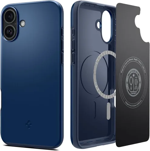 Vista 13 de Spigen Thin Fit MagFit Funda diseñada para iPhone 16 [Carcasa rígida] [Protección de grado militar] Compatible con MagSafe - Negro