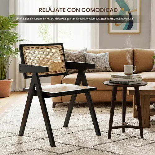 Vista 7 de Furlide Juego de 2 sillas de comedor de ratán, sillas de comedor modernas de mediados de siglo con brazos, sillas de bambú para exteriores