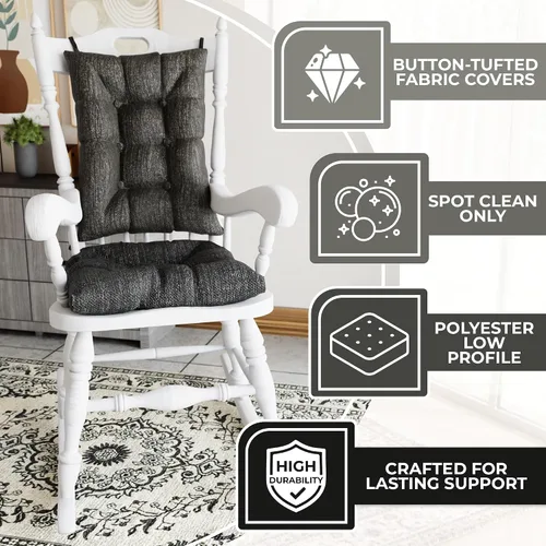 Vista 3 de Klear Vu The Gripper - Juego de cojines antideslizantes para silla mecedora con acolchado grueso, incluye almohadilla de asiento y almohada