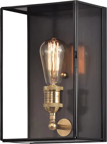 Vista 9 de Farol de pared de latón macizo para exteriores, lámpara de porche exterior con vidrio templado, iluminación de pared rectangular impermeable