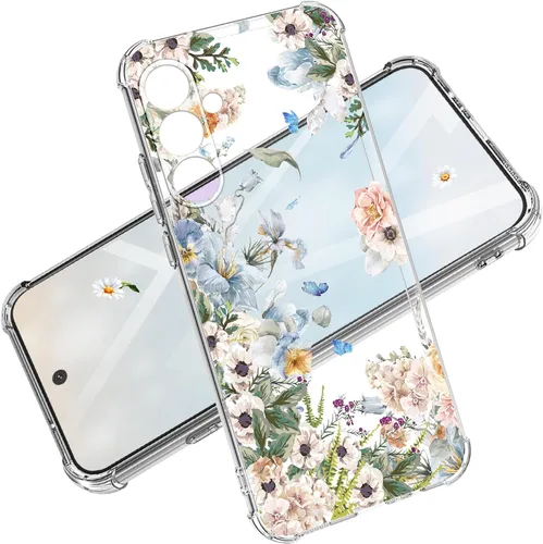 Vista 51 de Funda para Samsung Galaxy S23 FE con protector de pantalla, suave, a prueba de golpes, transparente, floral, funda protectora para mujer, diseño