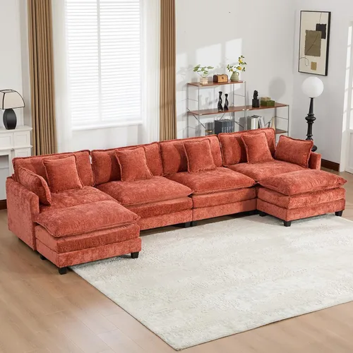 Vista 163 de Sofá seccional modular verde de 111.5", sofás seccionales grandes de 3 plazas para sala de estar, sofá nube oversized de tela chenille con otomana