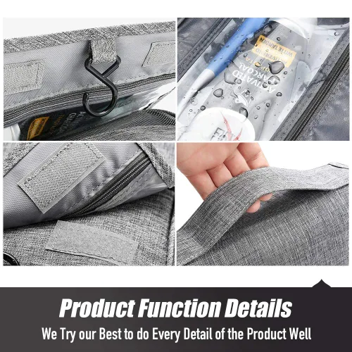 Vista 6 de Neceser de viaje colgante, organizador de cosméticos, bolsa de maquillaje portátil para mujeres y hombres con gancho fuerte y bolsillos, bolsa