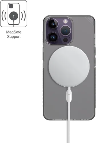 Vista 8 de Armor Signature - Funda compatible con MagSafe, para iPhone 14 Pro Max (gris cristal con cinta gris)