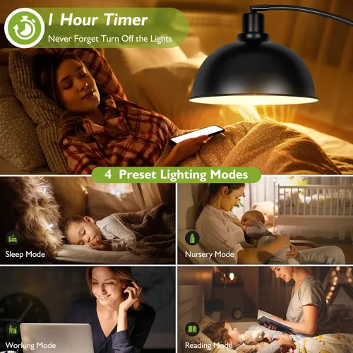 Vista 5 de Lámparas de pie de arco para sala de estar, moderna lámpara de pie alta con control remoto, lámpara de pie negra regulable continua con pantalla