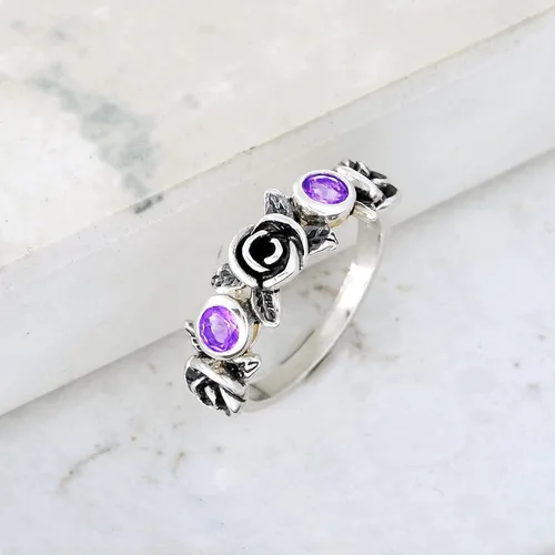 Vista 5 de Paz Creations Ring For Women - 925 Sterling Silver Vintage Rings For Woman - Handcrafted Rose Flower Design With Gemstones - Jewelry with One Year