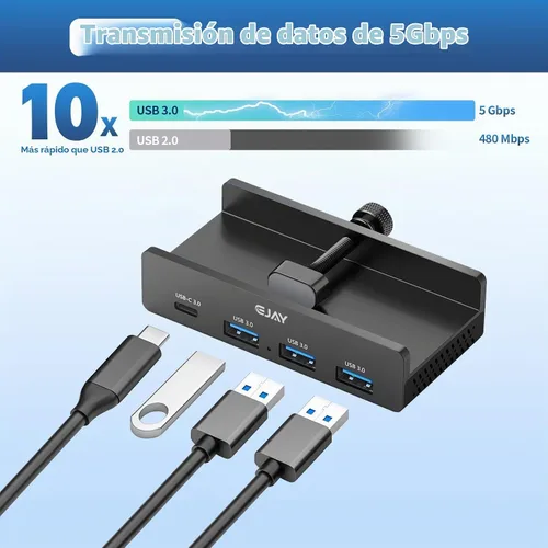 Vista 5 de EJAY Hub USB de montaje en escritorio (3A1C)