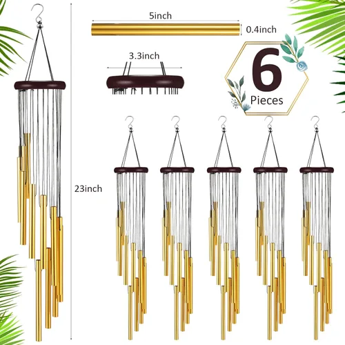 Vista 2 de 6 carillones de viento conmemorativos de tono profundo con 6 tubos de aluminio, tubos de aluminio dorado, melodía calmante para jardín, patio