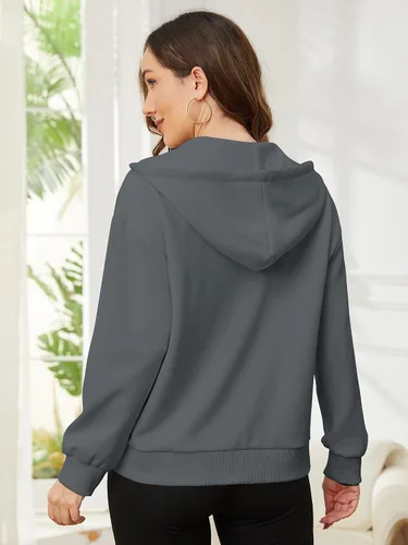 Vista 6 de ATTRACO Sudadera de gran tamaño con cremallera y bolsillos para mujer, chaqueta casual con cordón