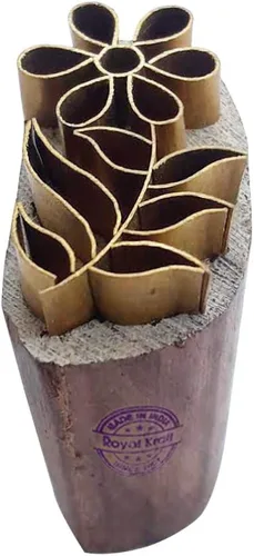 Vista 24 de Royal Kraft Sellos de madera de latón de hoja para impresión de bloques en arcilla, cerámica, tela Btag001