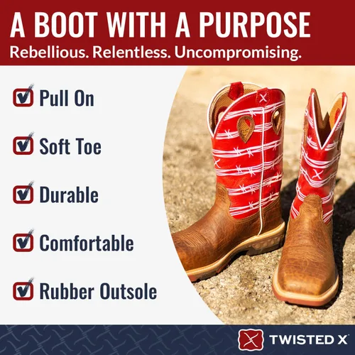 Vista 5 de Twisted X Botas de trabajo Western de 12" para hombre, Sillín envejecido y rubí