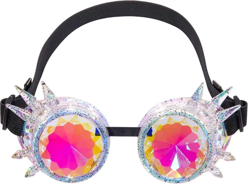 Vista 153 de Gafas de caleidoscopio retro con pinchos, gafas de cristal arcoíris steampunk estilo soldadura, gafas de cosplay punk