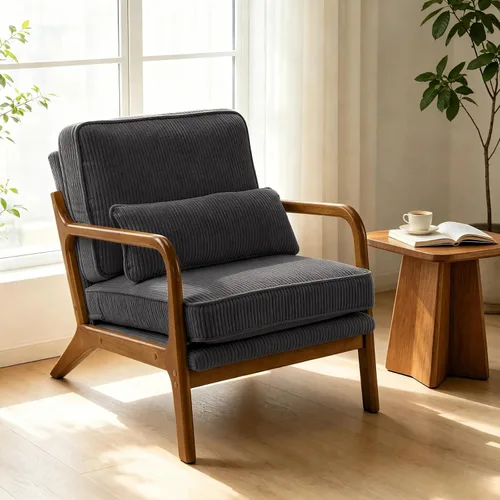 Vista 18 de Karl home Silla de lectura Mid-Century Modern Accent color beige Lino Beige