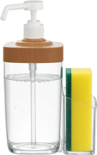 Vista 8 de Dispensador de Jabón de Cocina con Soporte para Esponja, Organizador de Jabón para Platos de Gran Capacidad de 800ml, Organizador de Fregadero a