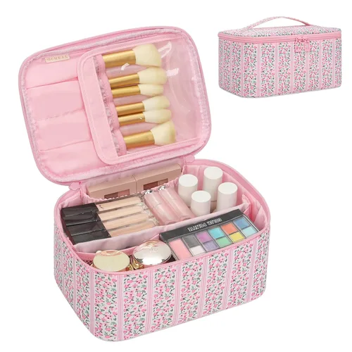 Vista 24 de OCHEAL - Bolsa de maquillaje portátil para cosméticos, estuche organizador de viaje de gran capacidad para mujeres, bolsa de aseo para niñas
