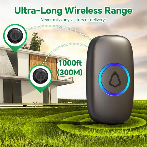 Vista 5 de Timbre inalámbrico para profesores Waterproof Door Bell Button 1000Ft Range 130dB Adjustable Volume 48 Chimes for Home Classroom Office Kids Room