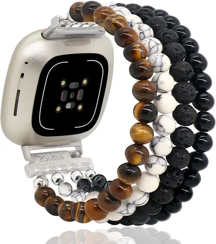 Vista 19 de C&L Accessories Pulseras compatibles con bandas Fitbit Versa 3/Versa 4/Fitbit Sense 2/Bandas Sense para mujeres y hombres con cuentas de piedras