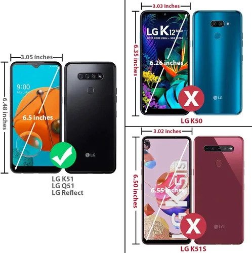 Vista 2 de TJS - Funda para teléfono LG K51, funda para teléfono LG Q51, funda para teléfono LG Reflect (negro) with Tempered Glass Screen Protector Metal