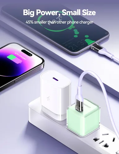Vista 3 de Cargador USB C, THREEKEY 30W GaN Fast Wall Charger Block, PD USB-C Power Adapter (verde)