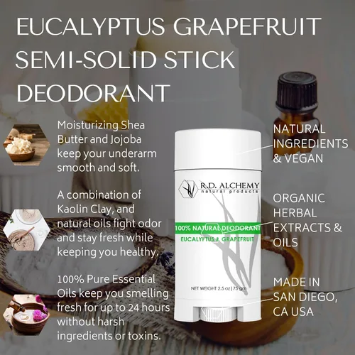 Vista 4 de RD ALCHEMY - EUCALYPTUS GRAPEFRUIT - El mejor desodorante en barra semisólido 100% natural y orgánico. Libre de aluminio, bicarbonato de sodio