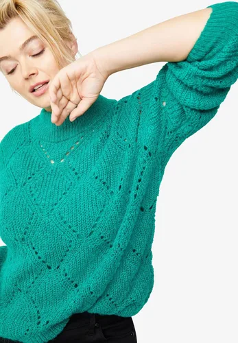 Vista 3 de ellos Suéter Pointelle con cuello alto alto y talla grande para mujer