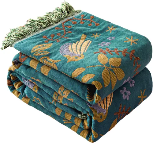 Vista 176 de MSGKV - Manta bohemia/primaveral de algodón para sofá y sala de estar, de gasa acogedora, de 50 x 60 pulgadas 50"x60" Cotton Throw, Woven Bird