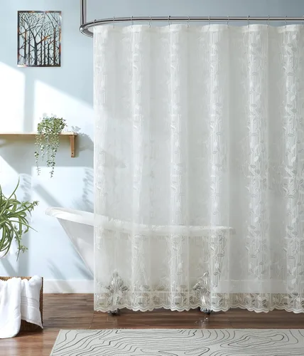 Vista 10 de ASATEX Cortina de ducha de encaje semitransparente gris. Cortina de baño romántica con patrón de hojas florales de 36 x 72 pulgadas. Haz que el baño