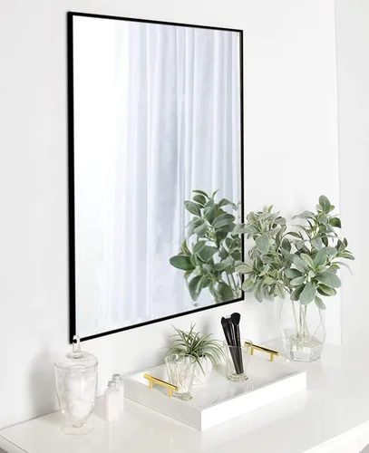 Vista 7 de HANS Espejo rectangular grande de baño, espejo de tocador con marco de madera montado en la pared (40 x 24 pulgadas) (negro)