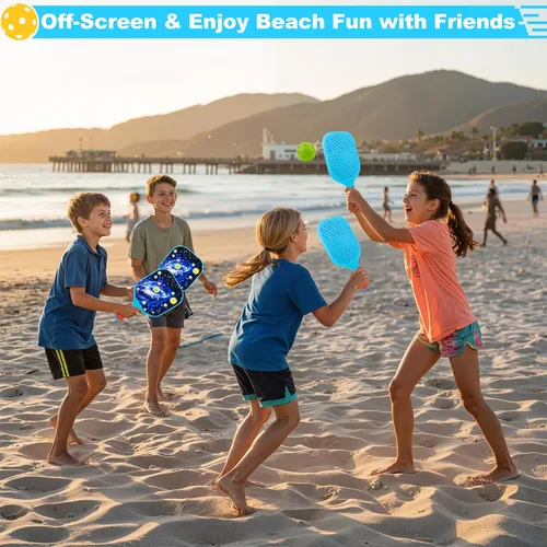 Vista 4 de Foayex Juego de 2 palas de pickleball para niños, juegos al aire libre, juguetes para patio, playa, piscina, campamento, viajes, regalos