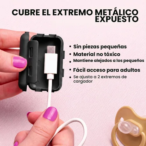 Vista 4 de Funda de cargador USB a prueba de bebés – Caja de punta de cable resistente a los niños para cables de carga USB estándar – (paquete de 3, negro)