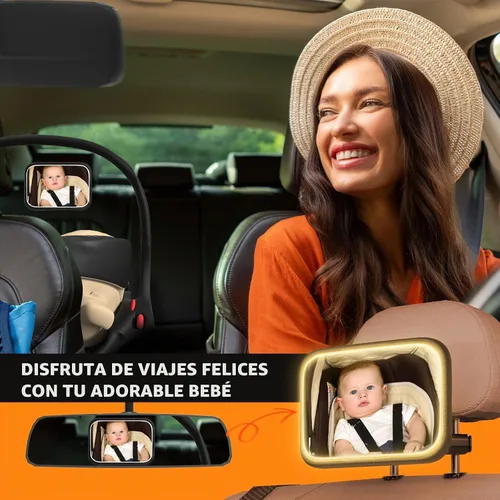 Vista 7 de Espejo de coche recargable para bebé con luz – Espejo para bebé en coche con control remoto, espejo de coche para bebé estable gancho clip