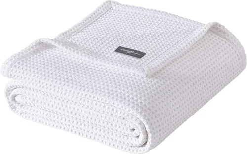 Vista 15 de Eddie Bauer - Manta tamaño King, ropa de cama 100% algodón suave con textura de tejido gofre, 400 GSM, manta para sofá o cama (marrón)
