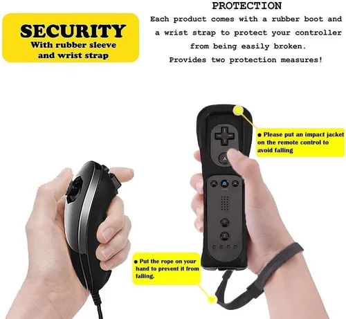 Vista 4 de PGYFDAL 2 Pack Remote Controller and Nunchuck Joystick for wiiwii u Console Gamepad with Silicone Case and Wrist Strap for Holiday Black and Dark