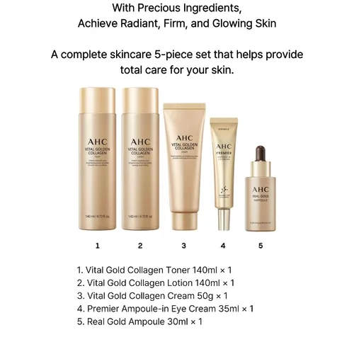 Vista 2 de Vital Golden Collagen Skin Care Set – Kit de 5 piezas de cuidado de la piel de viaje para piel radiante – Incluye tóner, loción, ampolla, crema