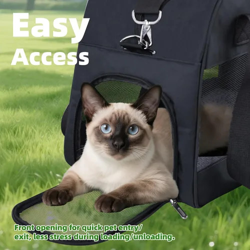 Vista 4 de Transportador para gatos pequeños, perros, transportador de mascotas de lados suaves para gatos, cachorros, mascotas pequeñas, transportador de Negro