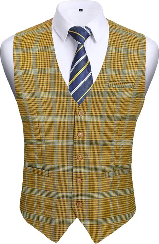 Vista 22 de HISDERN Vest 101 - Chaleco de traje ajustado para hombre con 3 bolsillos para negocios, formal, boda, baile de graduación y esmoquin casual a1-Negro