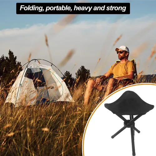 Vista 7 de Taburete plegable de viaje, asiento de trípode para exteriores, sillas de camping plegables, silla de pesca para camping, fiesta, montañismo