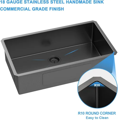 Vista 6 de Fregadero de Cocina Empotrado de 30 Pulgadas Negro - Fregadero de Cocina de Acero Inoxidable Gunmetal Negro de 30x18 Pulgadas de 18 Calibre