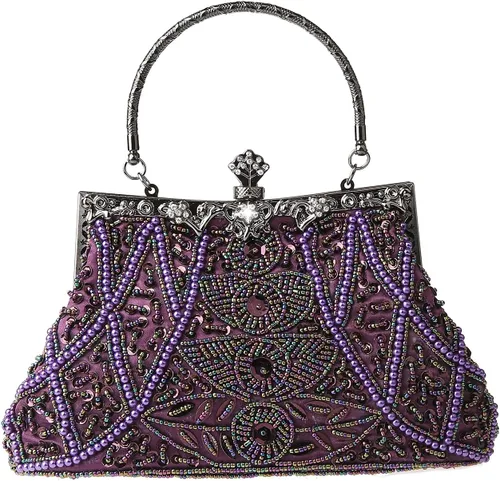 Vista 16 de Bolso de mano de estilo vintage con cuentas florales y strass para mujer, con bordado de lentejuelas, bandolera para novia, boda, fiesta