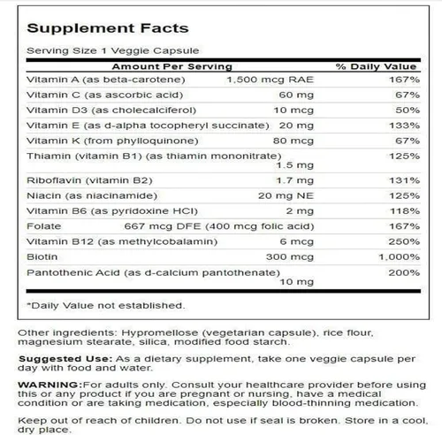Vista 2 de Swanson Multivitamínico diario sin minerales, 30 cápsulas vegetales