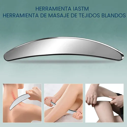 Vista 8 de BYYDDIY Juego de herramientas de raspador muscular de acero inoxidable 3 en 1, herramientas de masaje raspador para terapia física, Derma Edge