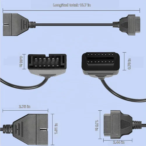 Vista 5 de OBD1 12 pines a OBD2 16 pines escáner adaptador de herramienta de diagnóstico, OBD II Herramienta de diagnóstico de coche Adaptador de cable