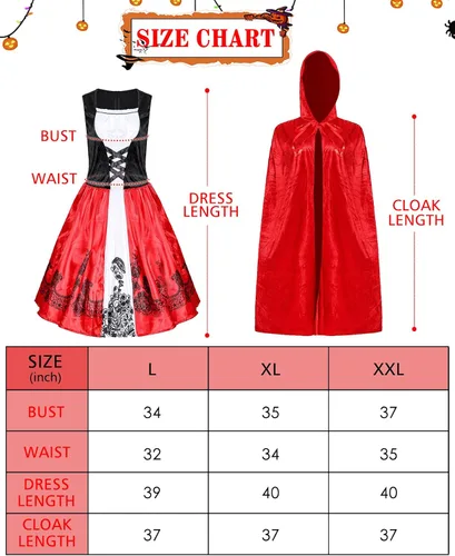 Vista 6 de Disfraz de Caperucita Roja para mujer, disfraz de Halloween, vestido de fiesta de cosplay