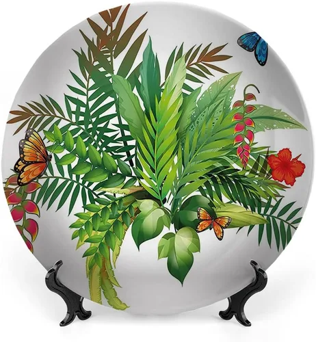 Vista 8 de Placa de exhibición de cerámica, placa decorativa colgante de cerámica con flores, tema de jardinería de dibujos animados, 6 pulgadas, decoración