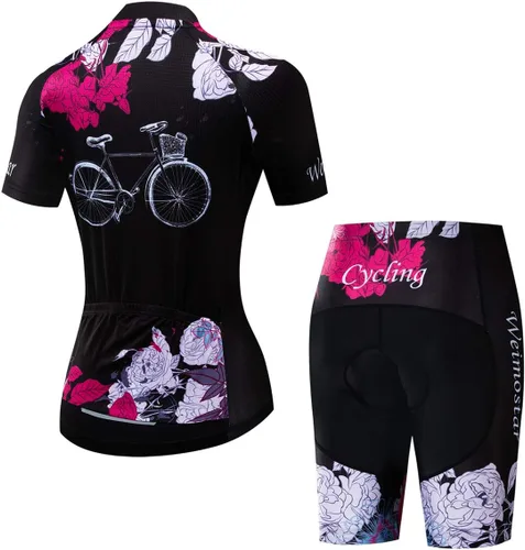 Vista 2 de PSPORT Ropa de ciclismo para mujer, trajes de manga corta, ropa de ciclismo acolchada 3D para mujer