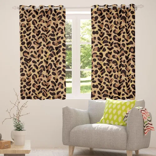 Vista 4 de Feelyou Cortinas opacas con estampado de leopardo para dormitorio, sala de estar, safari, cortinas de oscurecimiento de habitación con purpurina
