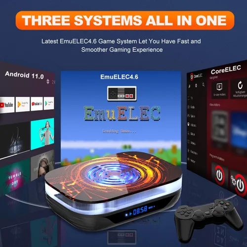 Vista 3 de Kinhank Super Console X4 Plus Video Game Console Pre-Built-in 60000+Games,Retro Game Console Compatible with 65+ emulators,EmuELEC 4.6Android
