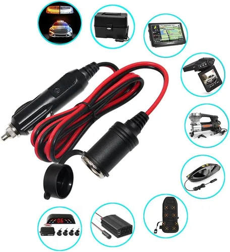 Vista 3 de Cable de extensión para encendedor de cigarrillos - Cable de extensión de coche de 6 pies, 12 V, enchufe macho a hembra con luces LED de 16 AWG